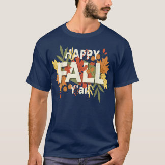 Camiseta Feliz Queda Yall Halloween - Letra Tee Autumn Leav