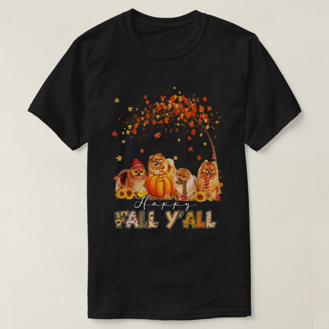 Camiseta Feliz Queda Yall Pomerânia Autumn Lover Pumpkins H (Frente do Design)