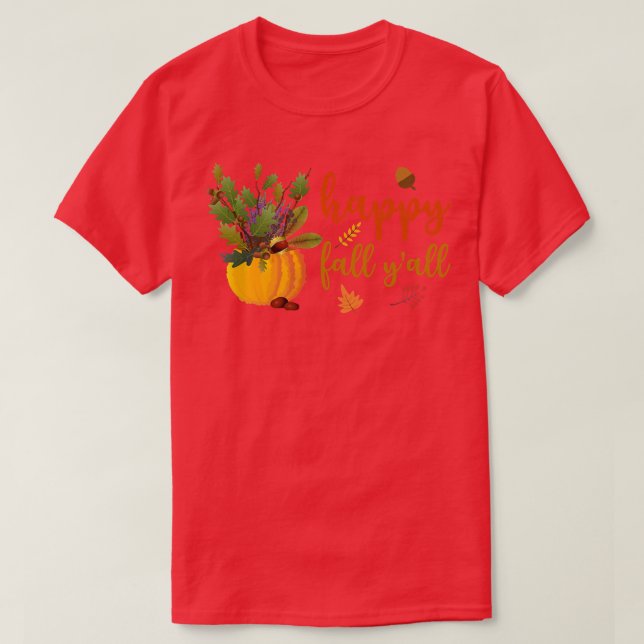 Camiseta Feliz Queda Yall Pumpkin Bonito Sai do outono Se (Frente do Design)