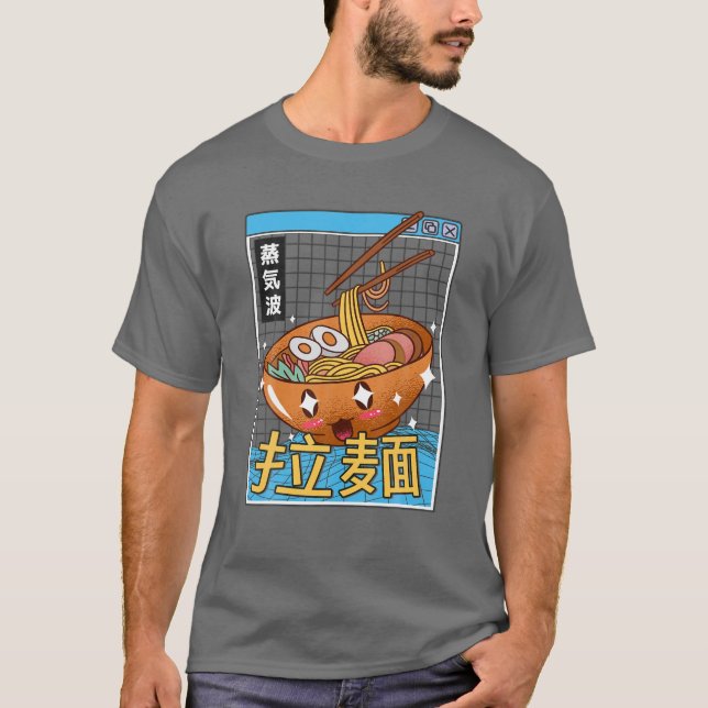 Camiseta Feliz Ramen Bowl Digital Japão Estilo Otaku Anime  (Frente)