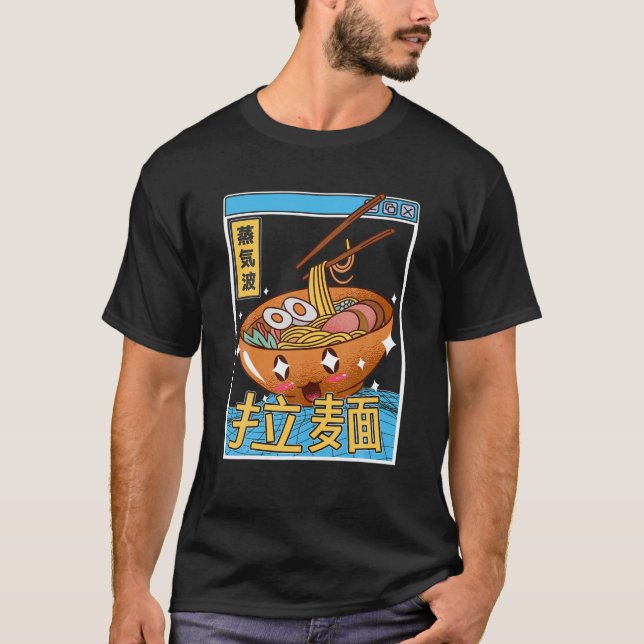Camiseta Feliz Ramen Bowl Digital Japão Estilo Otaku Anime  (Frente)