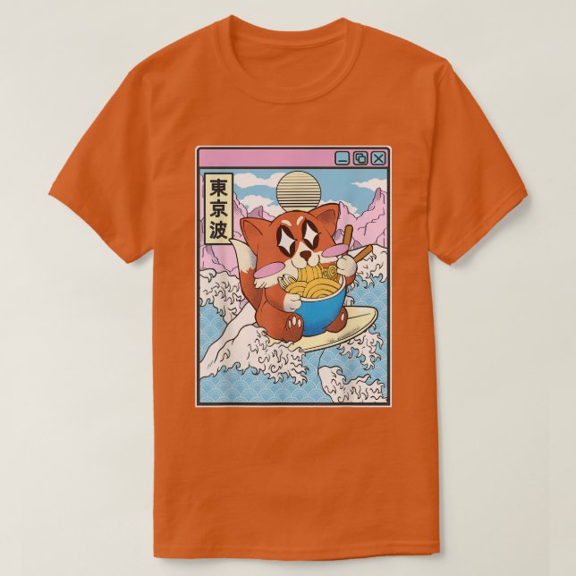 Camiseta Feliz Ramen Comendo Ramen Surfando Animes Ondas Ja (Frente do Design)