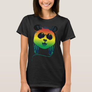 Camiseta Feliz Rasta Colorido Panda Bear Face Com Sunglasse