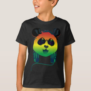 Camiseta Feliz Rasta Colorido Panda Bear Face Com Sunglasse