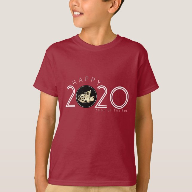 Camiseta Feliz Rato Chinês Ano Novo 2020 Crianças T-shirt 2 (Frente)