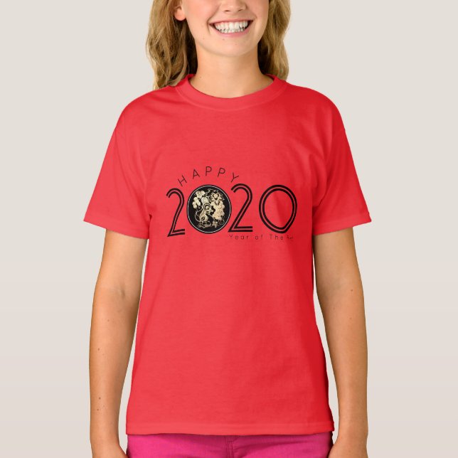 Camiseta Feliz Rato Chinês Ano Novo 2020 Crianças T-shirt 3 (Frente)