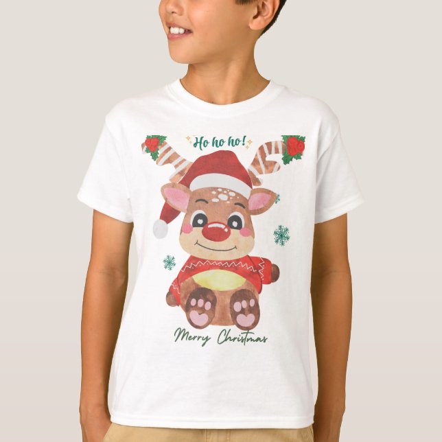Camiseta Feliz Reindeer de Natal - Festivo e Divertido! (Frente)