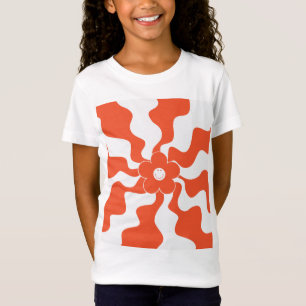 Camiseta Feliz Retro Daisy em Laranja e Branco