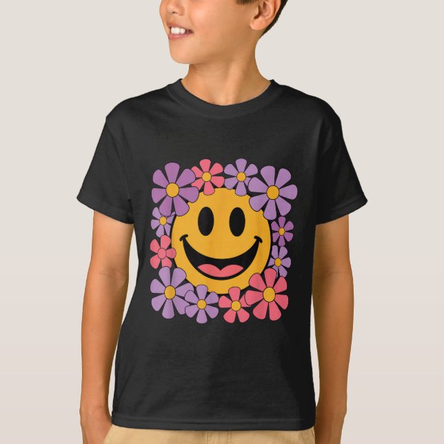 Camiseta Feliz Retro Daisy Smile Face Cara Com Homens Estét (Frente)