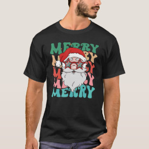 Camiseta Feliz Retro Groovy Santa Claus Equipe Papais noeis