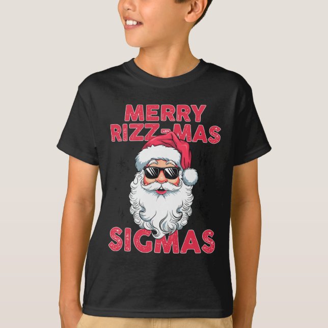 Camiseta Feliz Rizz Mas Sigmas Engraçado Papai Noel Natal (Frente)