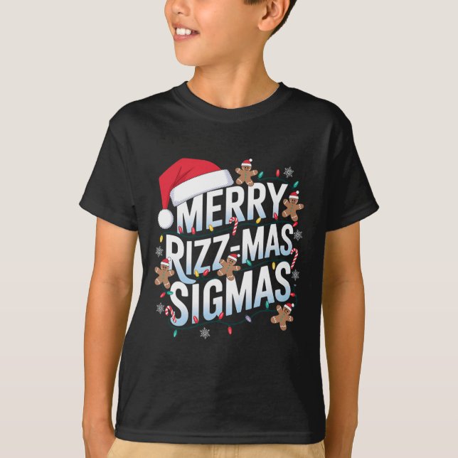 Camiseta Feliz Rizz Mas Sigmas Engraçado Papais noeis de Na (Frente)