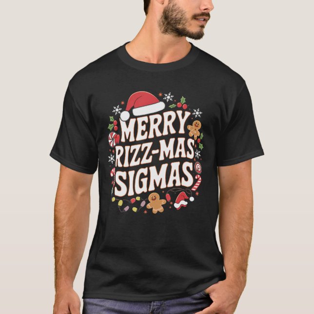Camiseta Feliz Rizz Mas Sigmas Funny Meme Papais noeis Alfa (Frente)