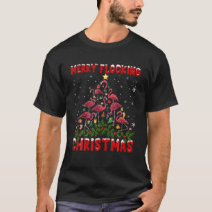 Camiseta Feliz rosa-Flamingo bloqueando luzes das árvores d