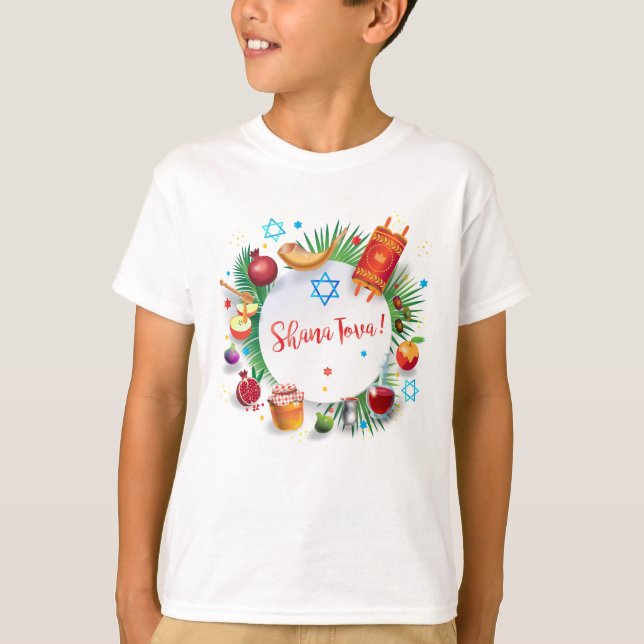 Camiseta Feliz Rosh Hashanah Jewish Ano Novo Mel & Apple (Frente)
