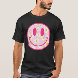 Camiseta Feliz Rosto Daisy Flower Pré-Disquete Estético Sor