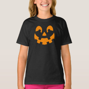 Camiseta Feliz Rosto De Abóbora De Halloween Em Cor Laranja