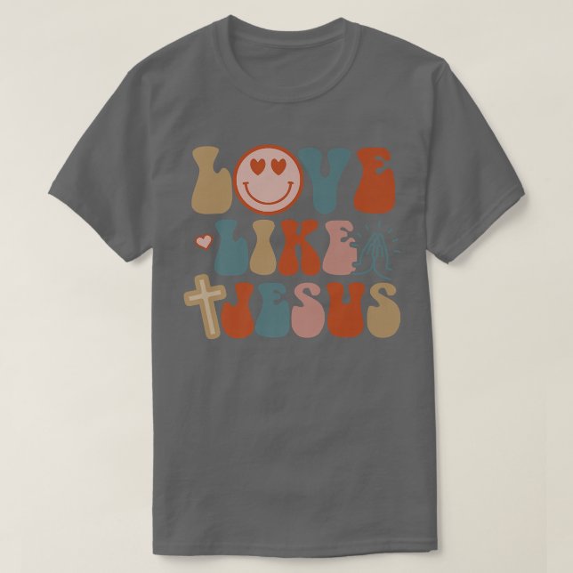 Camiseta Feliz Rosto Retro Amor De Groovy Como Jesus Faith  (Frente do Design)