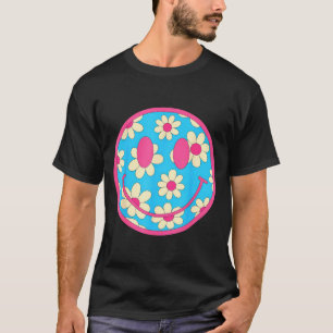 Camiseta Feliz Rosto Sorriso Margarida Retro Estética Prépp