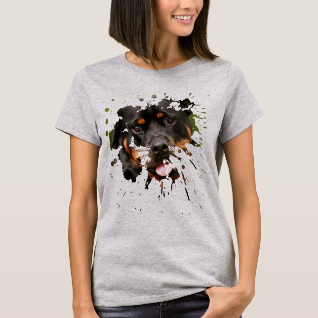 Camiseta Feliz Rottweiler Fecho de T-Shirt (Frente)