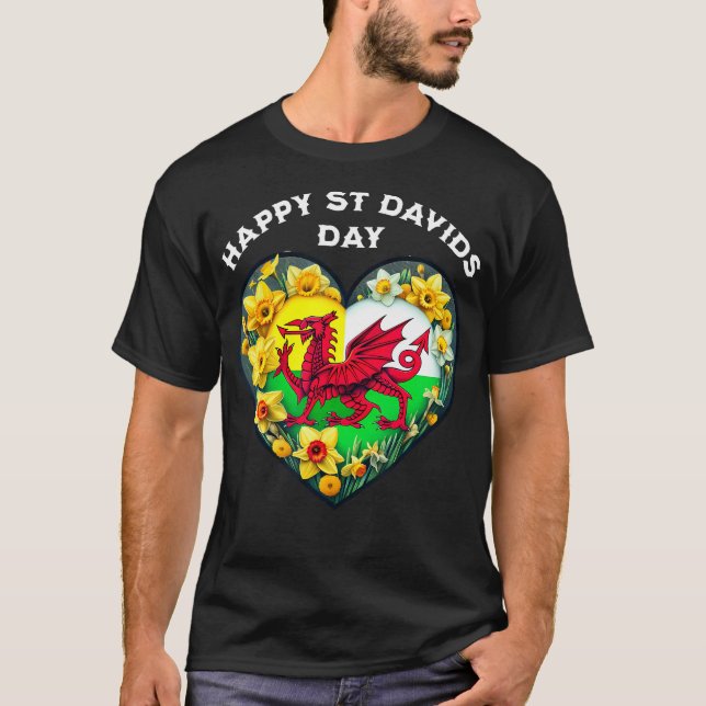 Camiseta Feliz Rua Davids Day Welsh Wales flag affodils (Frente)