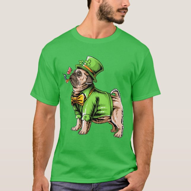 Camiseta Feliz Rua, Dia de Patrick | Leprechaun Pug (Frente)