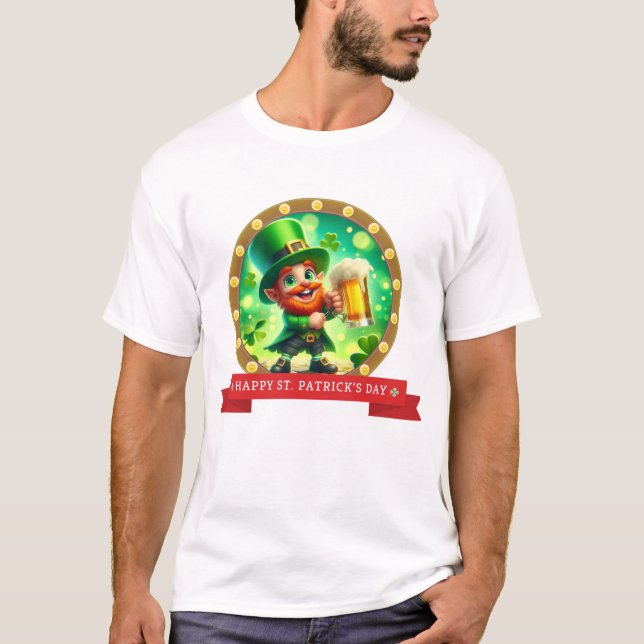 Camiseta Feliz Rua. Dia de Patrick Os Camarões Irlandeses L (Frente)
