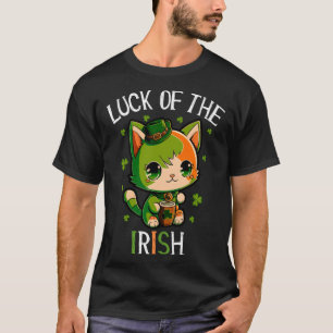 Camiseta Feliz Rua Dia de Patrick Sorte do Gato Irlandês e