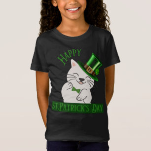 Camiseta Feliz rua. Gato do Dia de Patrick em Chapéu Verde