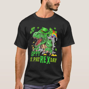 Camiseta Feliz Rua no Dia do Trex Meninos São Patrick Dinos