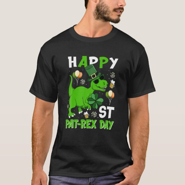 Camiseta Feliz Rua no Rex Day Leprechaun Dinosaur Irish Pat (Frente)