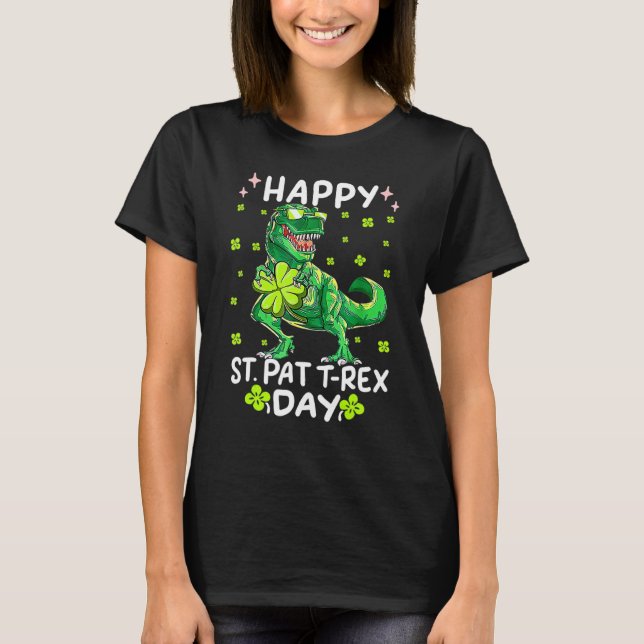 Camiseta Feliz Rua no Rex Dinossaur Saint Patrick, Dia de S (Frente)