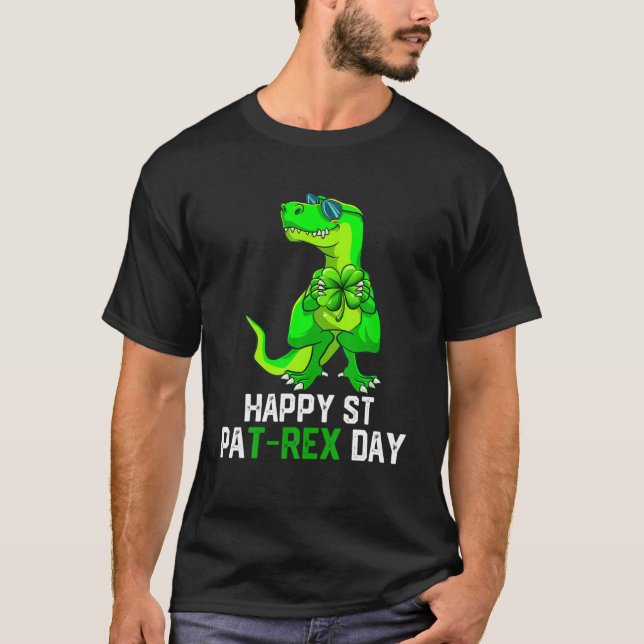 Camiseta Feliz Rua no Rex Patrick's Day Engraçado Dinossaur (Frente)