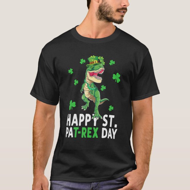 Camiseta Feliz Rua no T Rex Saint Patrick Dinosaur Bo (Frente)