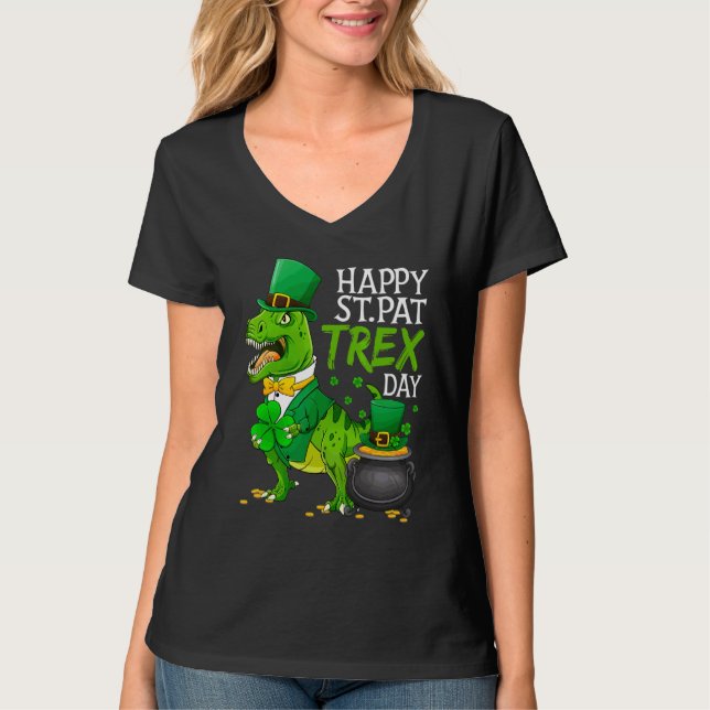 Camiseta Feliz Rua no T-Rex Saint Patrick Dinosaur Bo (Frente)