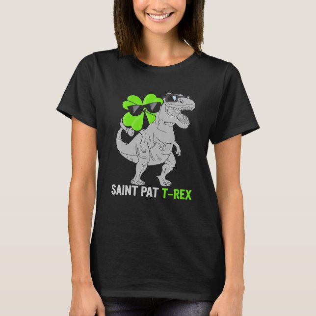 Camiseta Feliz Rua no T Rex Saint Patrick Dinosaur Bo (Frente)
