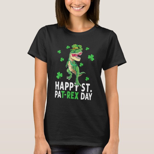 Camiseta Feliz Rua no T Rex Saint Patrick Dinosaur Bo (Frente)