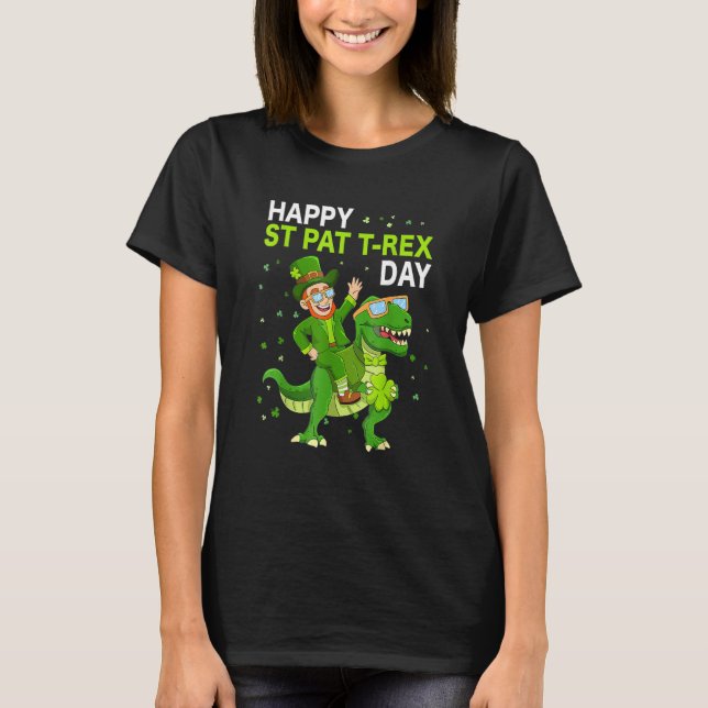 Camiseta Feliz Rua no T Rex Saint Patrick Dinosaur Bo (Frente)
