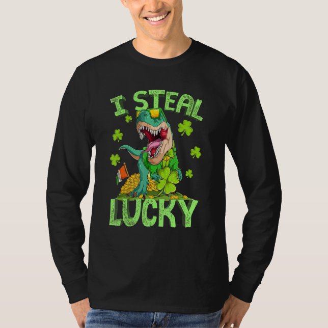 Camiseta Feliz Rua no T Rex Saint Patrick Dinosaur Bo (Frente)
