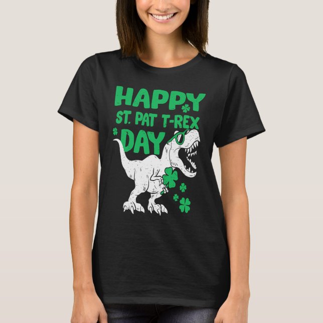 Camiseta Feliz Rua no T-Rex Saint Patrick Dinosaur Bo (Frente)