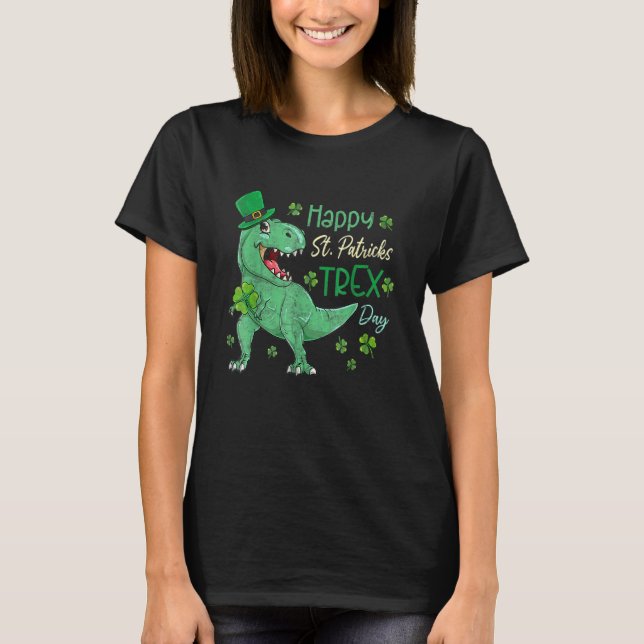 Camiseta Feliz Rua no T Rex Saint Patrick Dinosaur Bo (Frente)