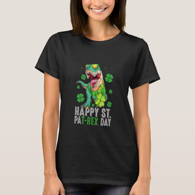 Camiseta Feliz Rua no T-Rex Saint Patrick Dinosaur Bo (Frente)