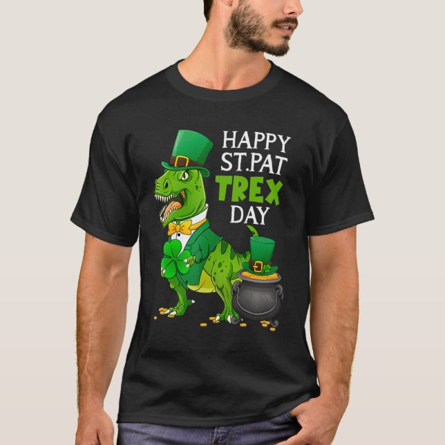 Camiseta Feliz Rua no T-Rex Saint Patrick Dinosaur Bo (Frente)