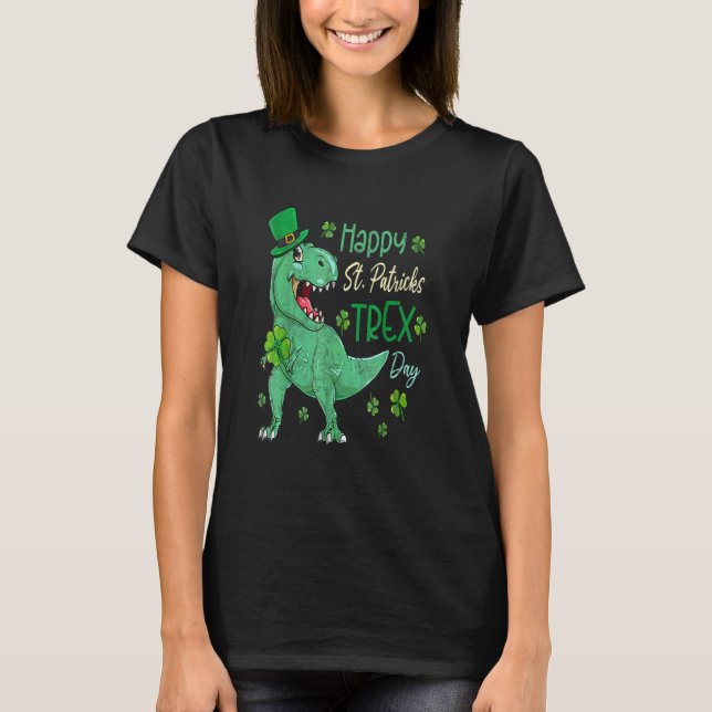 Camiseta Feliz Rua no T Rex Saint Patrick Dinosaur Bo (Frente)