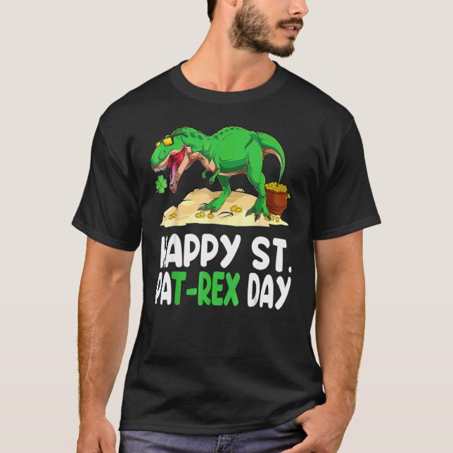 Camiseta Feliz Rua no T Rex Saint Patrick Dinossaur Sh (Frente)