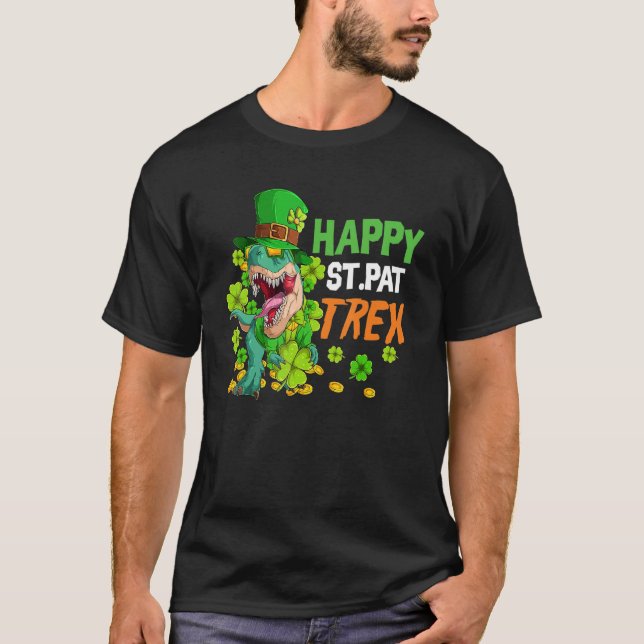 Camiseta Feliz Rua no T-Rex Saint Patrick Dinossauro para (Frente)