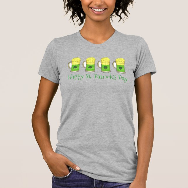 Camiseta Feliz Rua, Paddy's Day Green Beer Mugs Tee (Frente)
