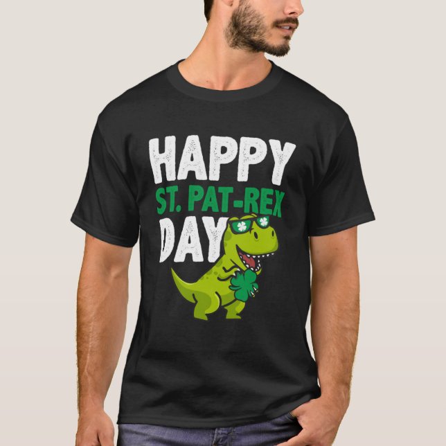Camiseta Feliz Rua Pão Rex Dia de São Patrício Dinossaur Lu (Frente)