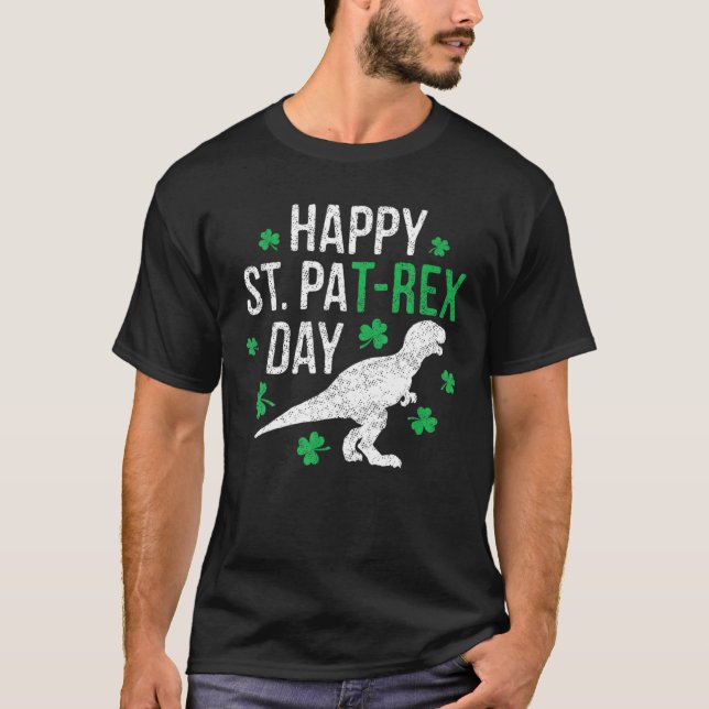 Camiseta Feliz Rua Pat Rex Day Rua Patrick Patrex Dinosaur  (Frente)