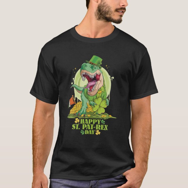 Camiseta Feliz Rua Pat Rex Day Rua Patrick Patrex Rex Dinos (Frente)